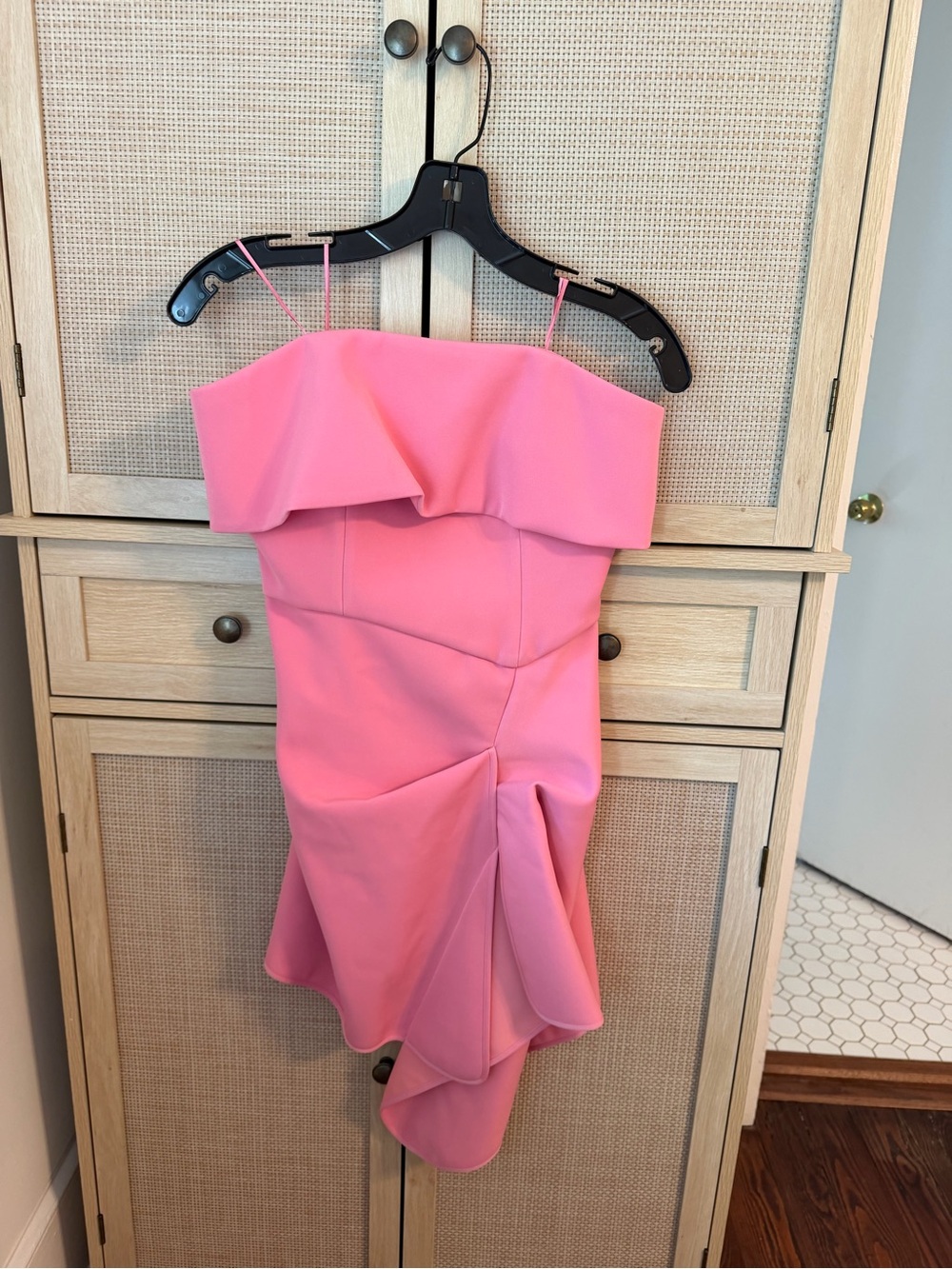 C/MEO Collective Pink Strapless Ruffle Mini Dress